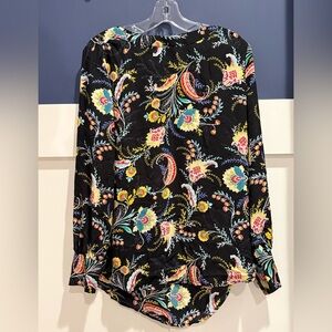 LOFT Black Paisley Floral Long-Sleeve Blouse Size M